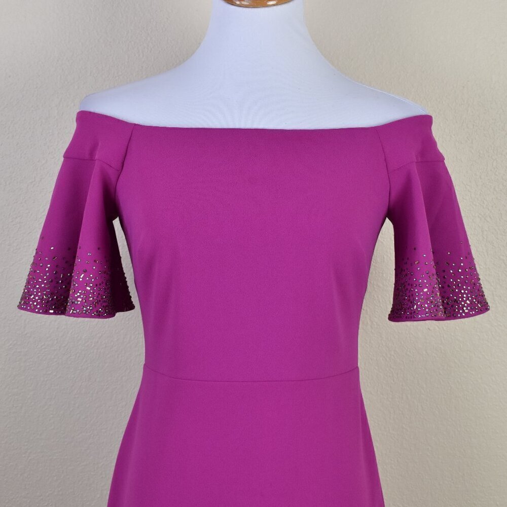 Calvin Klein Off Shoulder Sheath Flutter Sleeve Dress - 4 - Picture 2 of 9